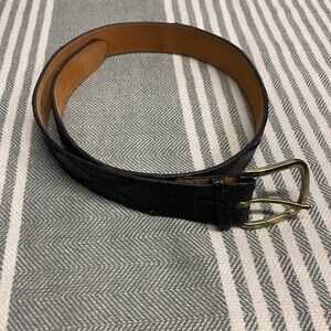 Vintage‎ Justin Boots Western Genuine Lizard Black Leather Belt with Gold Buckle